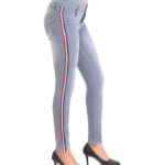 Side Stripe Skinny Women Grey Jeans