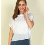 FM Casual Batwing Sleeve Striped Women White Top