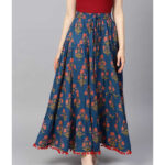 Vara Women Floral Print Flared Blue Skirt