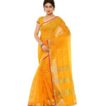 Woven, Striped, Self Design Kota Doria Cotton Silk Saree  (Yellow)
