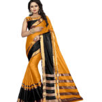 Striped Dharmavaram Cotton Silk Saree  (Orange)