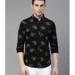 DL Men Slim Fit Floral Print Spread Collar Casual Shirt