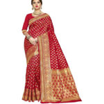 Woven Banarasi Silk Blend, Jacquard Saree  (Red)