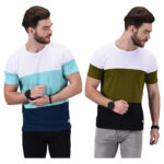 Color Block Men Round Neck Multicolor T-Shirt  (Pack of 2)