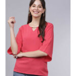 TT Casual 3/4 Sleeve Solid Women Pink Top