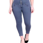5 Button Stretchable Ankle Length Denim Lycra Slim Women Grey Jeans